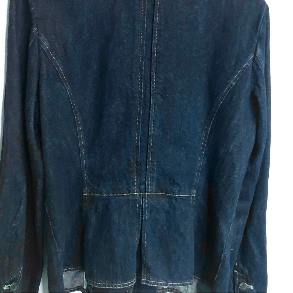 J. Jill Denim Shaped Jean Jacket Blazer Cotton/Linen Blend Dark Wash Size 8 - Picture 4 of 10